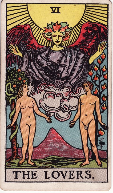 恋人（The Lovers）のカード画像。ライダー版タロット