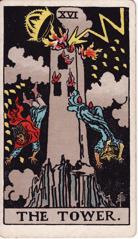 塔（The Tower）のカード画像。ライダー版タロット