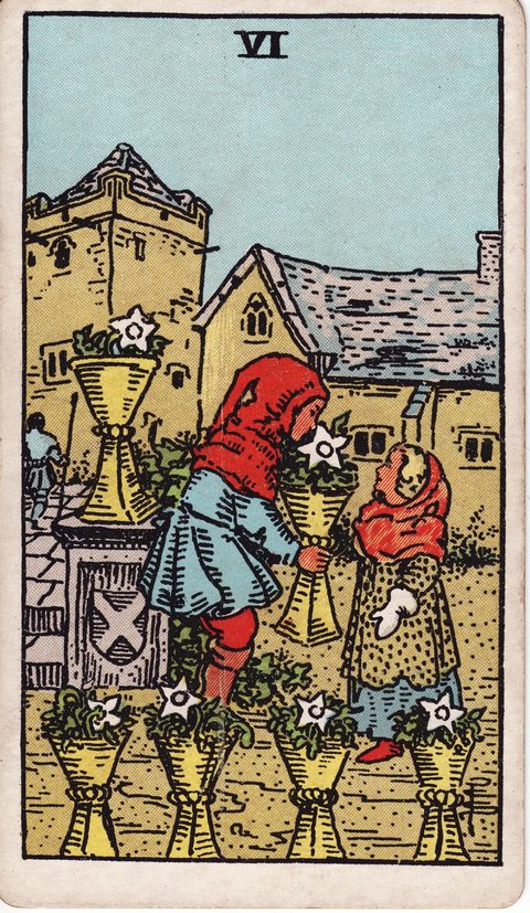 カップの6（Six of Cups）のカード画像。ライダー版タロット