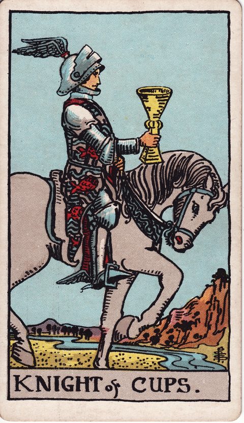 カップのナイト（Knight of Cups）のカード画像。ライダー版タロット